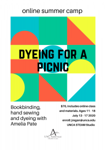 Flyers for online summer camps. Rockin' Paper Scissors, Hammer Time and Dyeing for a Picnic