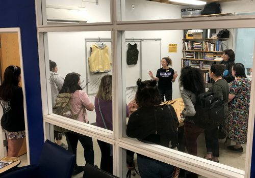 Erika Diamond talking about project process with students